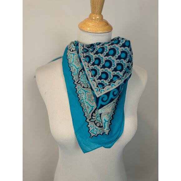 Vtg 70s EMILIO PUCCI Turquoise Scarf Cotton Pucci Print Floral Polka Dots - Picture 3 of 5
